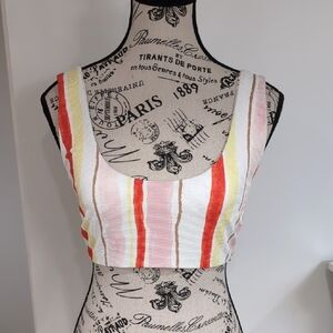 VERO MODA | Women's Snow White/Brush Reversible Scoop Neck Crop Style Swim Top